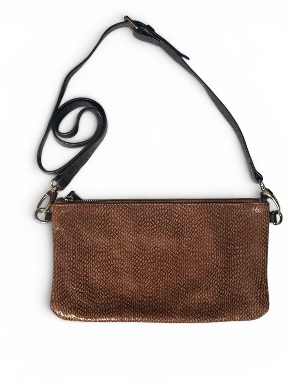 Danier Genuine Leather Crossbody Bag Brown Snakeskin Pattern